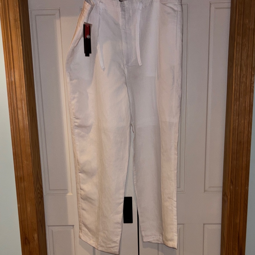 Straight Leg Drawstring Pants in White